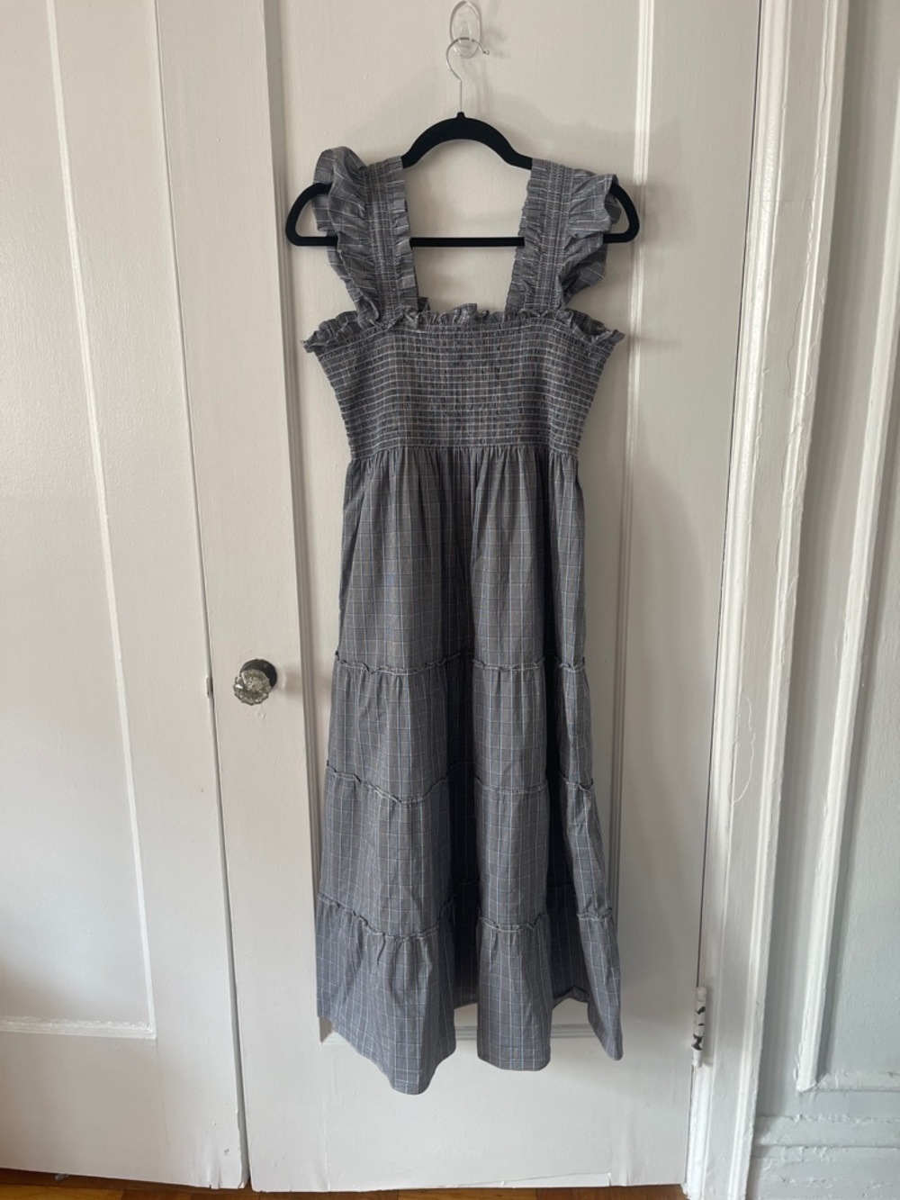 Hill House Blue Plaid Smocked Midi Dress with Flutter Straps - Picture 4 of 11